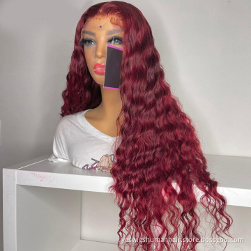 Cheap Yeswigs Lace Frontal Wig Raw Brazilian Virgin Human Hair 99J Red Colored Hd Full Lace Front Wig Human Hair For Black Women